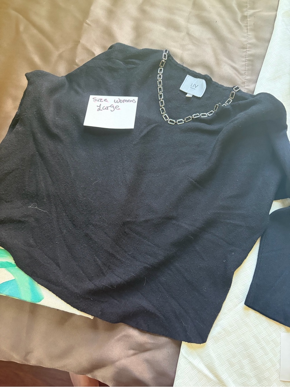 Milano Black Crew Neck Sweater with Chain Detail